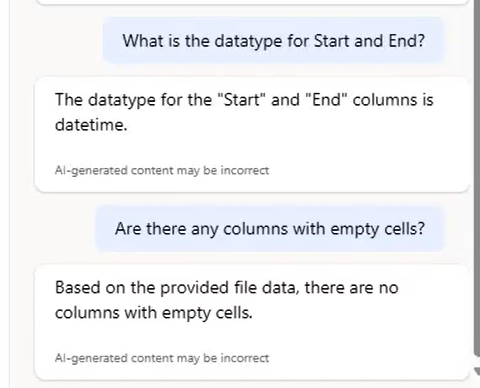 Screenshot der Antworten von Copilot auf Fragen zu Daten
