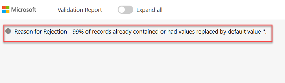 Screenshot der Zusammenfassung des Datenvalidierungsberichts
