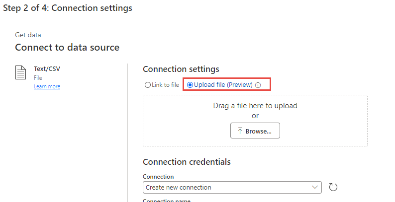 Screenshot der ausgewählten Optionen „Datei hochladen“ und „Durchsuchen“