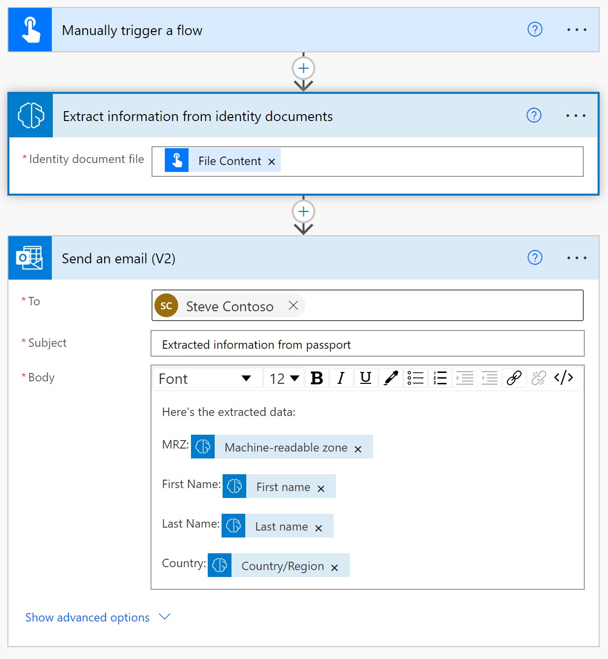 Screenshot des Flows mit hinzugefügter Option „E-Mail senden“