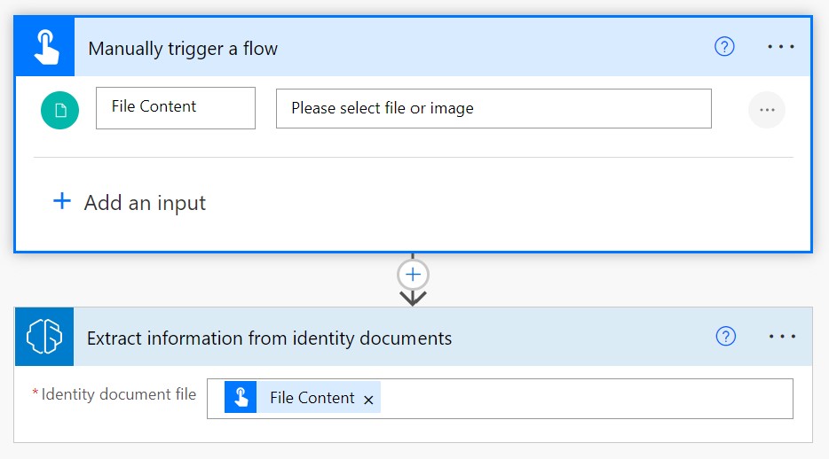 Screenshot des Flows mit hinzugefügten Informationen zum Verarbeiten und Speichern von Identitätsdokumenten