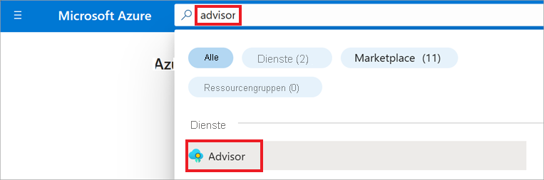 Screenshot: den Advisor über die Suchleiste finden