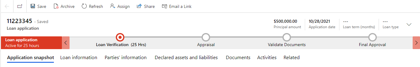 Screenshot of the customized business process flow.