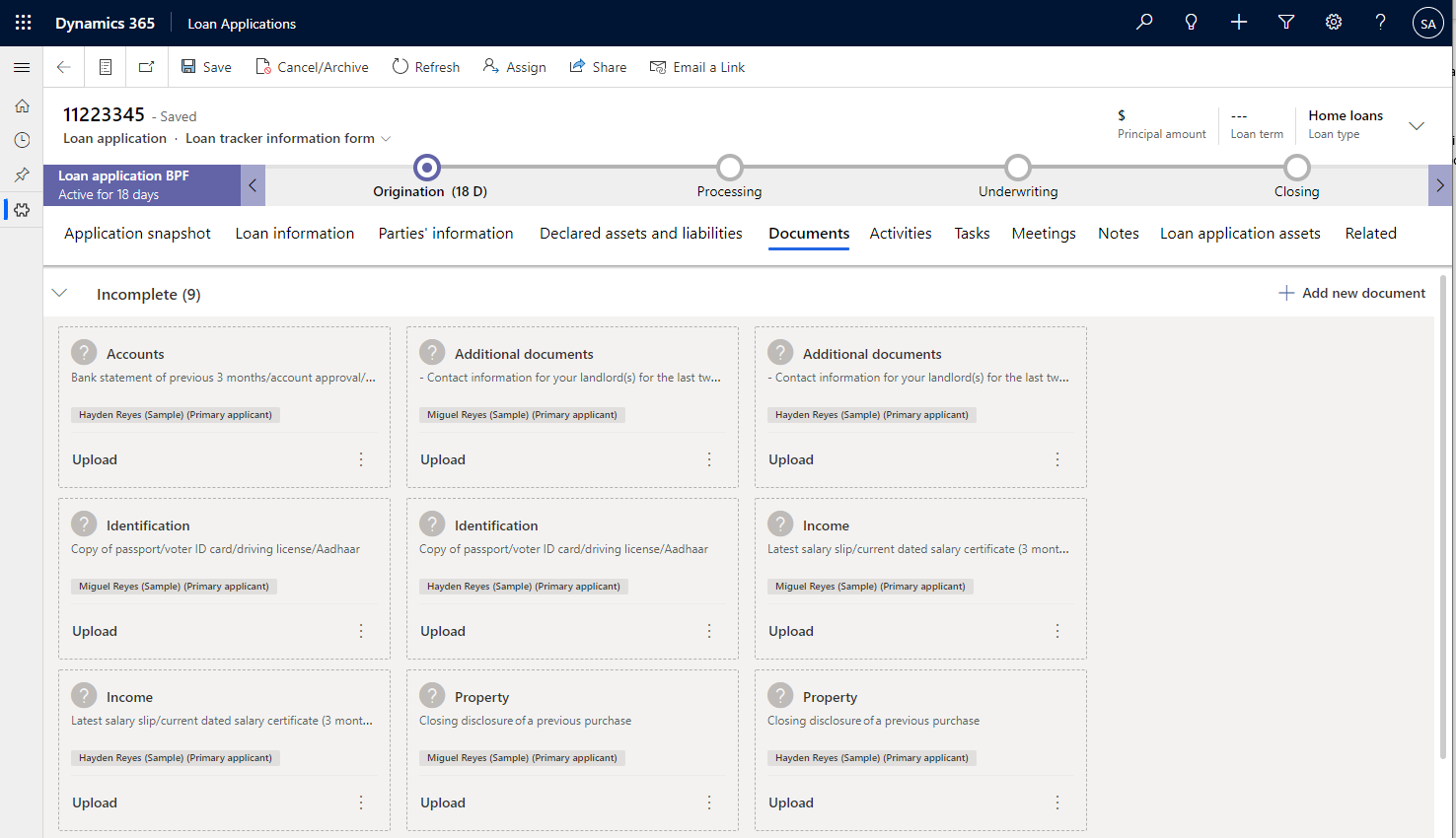 Screenshot from the Loan Application app, showing the Documents tab.