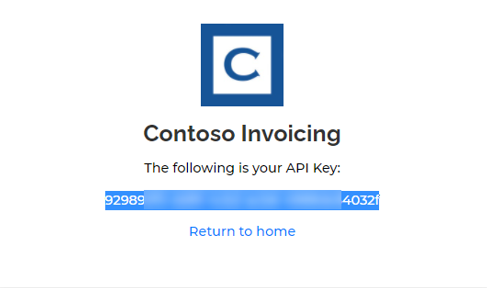 API-Schlüssel für Contoso Invoicing – Screenshot