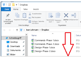 Screenshot einer Liste von Dateien in Dropbox
