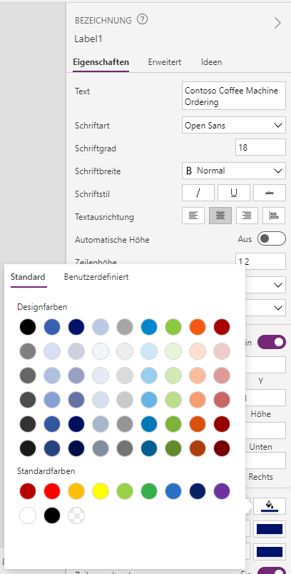 Screenshot des ausgewählten Farbeimersymbols zum Anzeigen der Farbauswahl