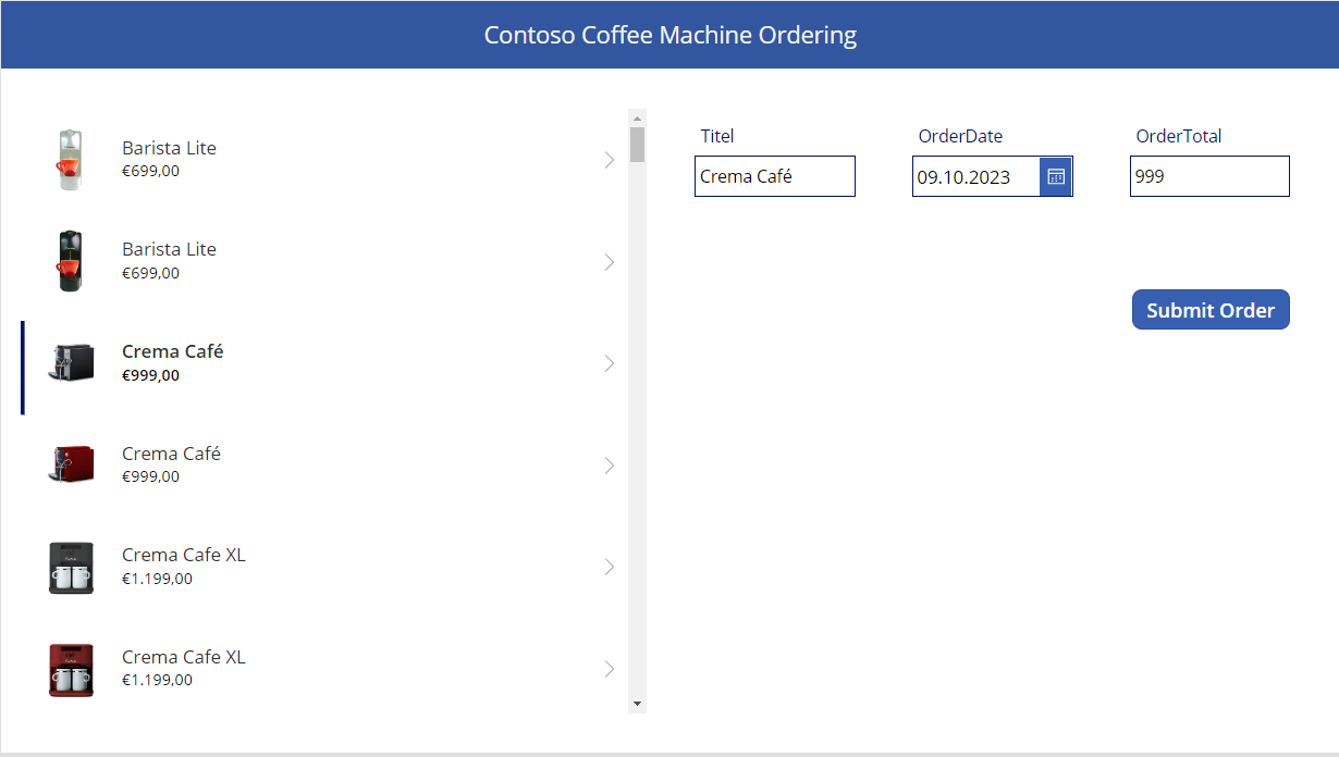 Screenshot der Auftragsvorschau mit der Schaltfläche „Auftrag senden“