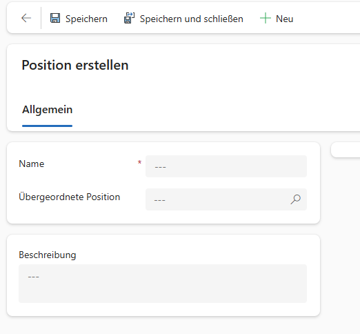 Screenshot des neuen Fensters „Neue Position“