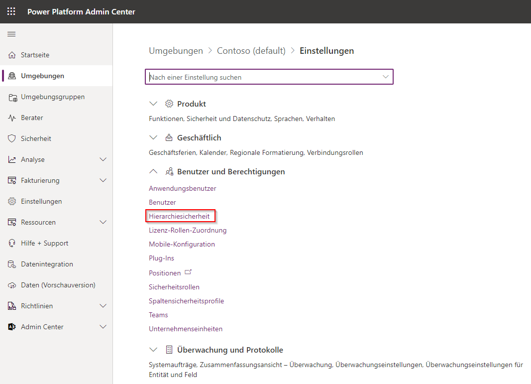Screenshot der im Sicherheitsfenster hervorgehobenen Hierarchiesicherheit