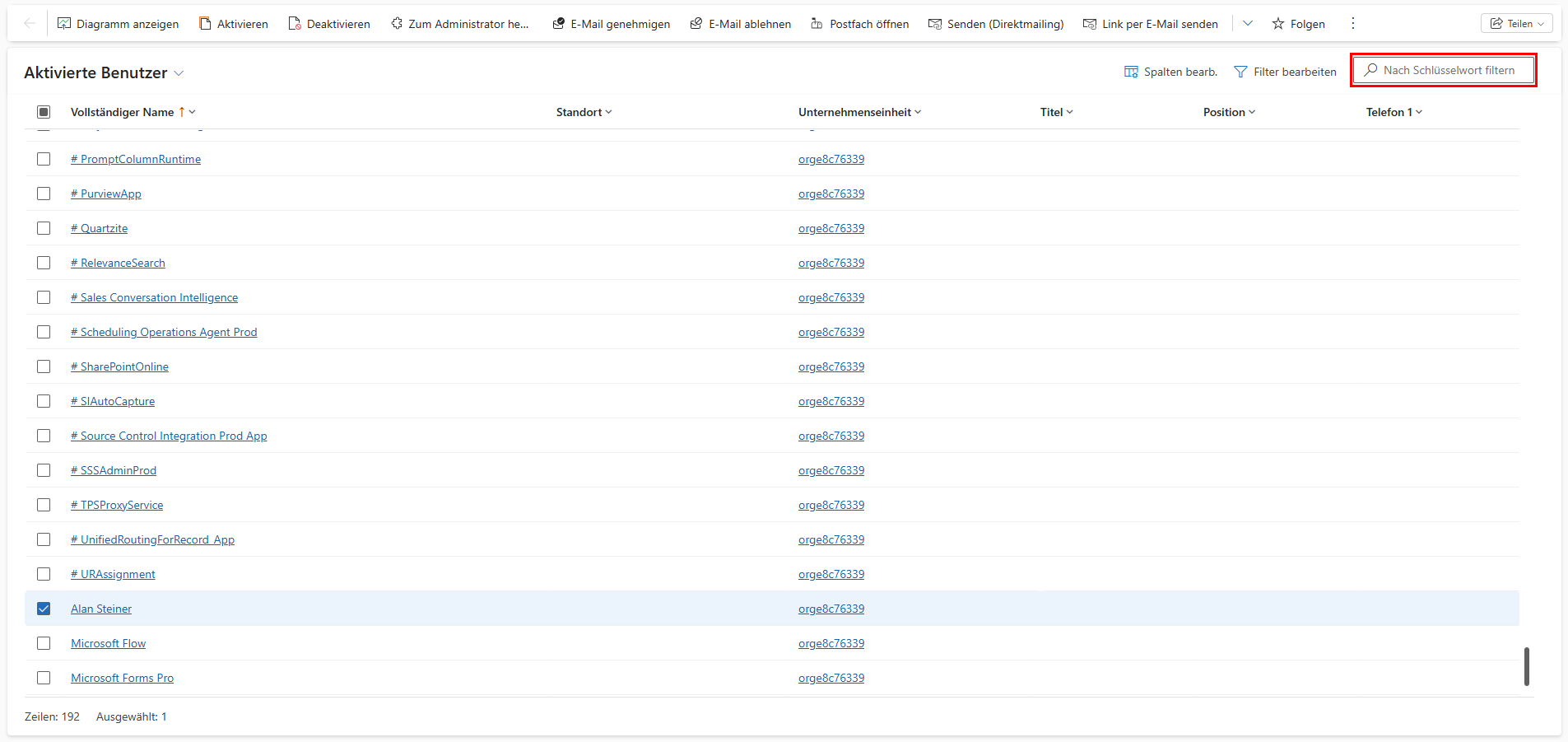 Screenshot des Fensters „Aktivierte Benutzer“