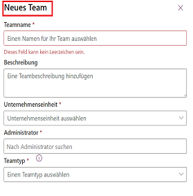 Screenshot der neuen Teamdetails