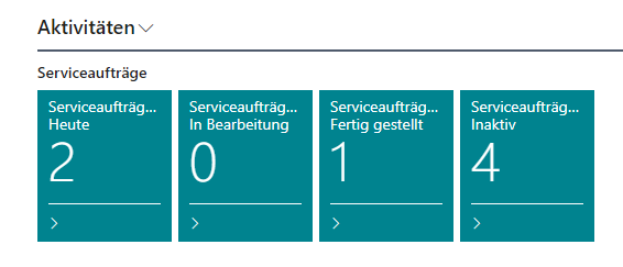 Screenshot der Datenkacheln für Serviceaufträge