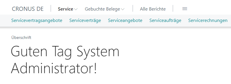 Screenshot des Menüs Serviceverwaltung