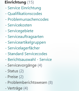 Screenshot der Serviceeinrichtung in „Alle verfügbaren Geschäftsfunktionen für meine Rolle erkunden“