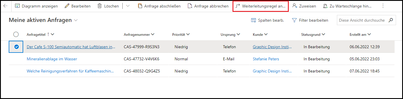 Screenshot der Schaltfläche „Routingregel anwenden“.