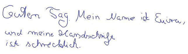 Screenshot einer Datei, die Sie im Ordner „Bilder“ ablegen können mit einem nicht lesbaren handgeschriebenen Text: Guten Tag. Ich bin (nicht lesbar), und meine Handschrift ist schrecklich