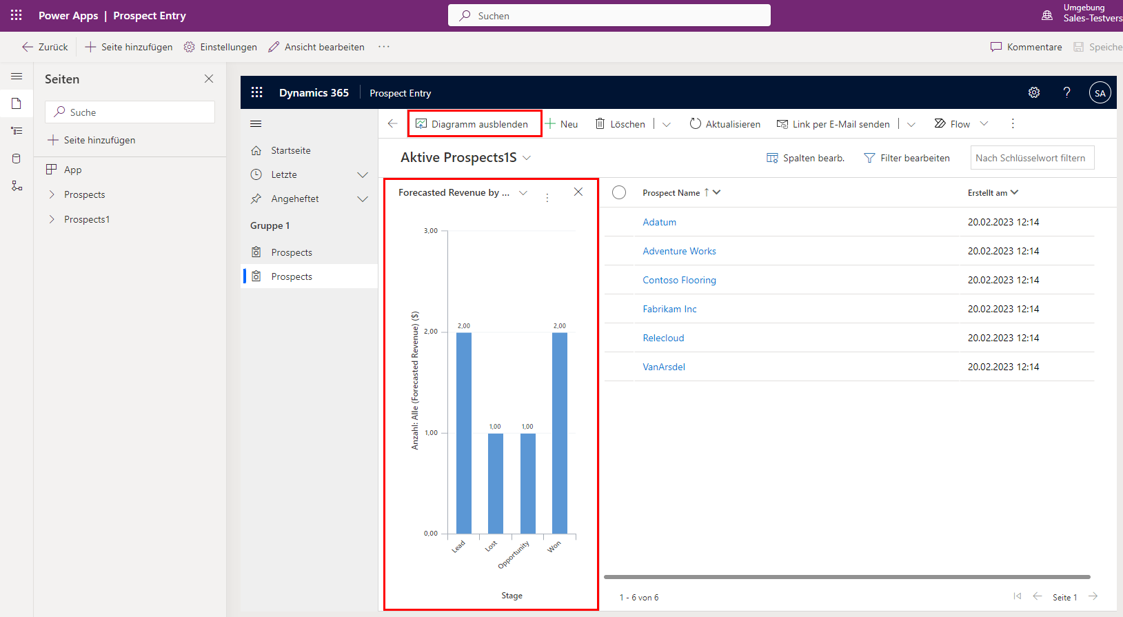 Screenshot der App mit Diagramm und Daten