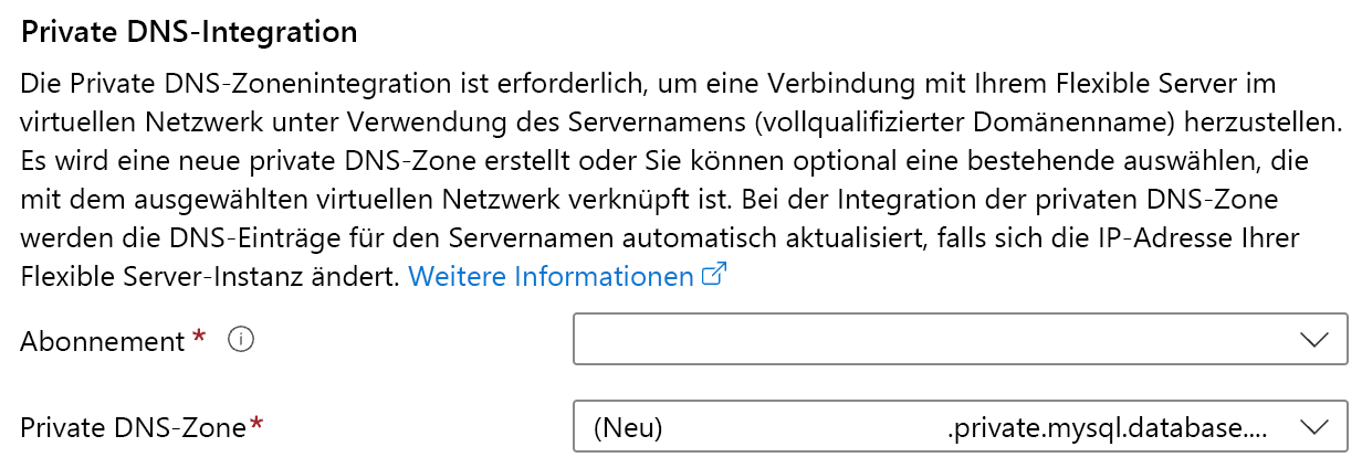Screenshot der Konfiguration der privaten DNS-Integration.