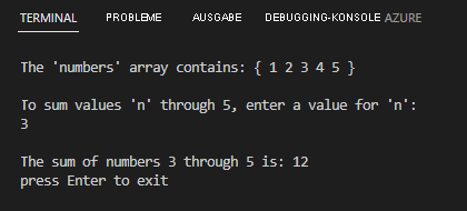 Screenshot der Ausgabe nach dem Aktualisieren der Anwendungslogik.