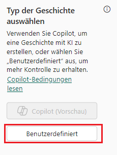 Screenshot der Copilot-Option für die visuelle Darstellung des Smart-Narrative-Visuals