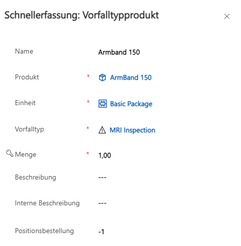 Screenshot des Formulars „Schnellerfassung: Vorfalltypprodukt“