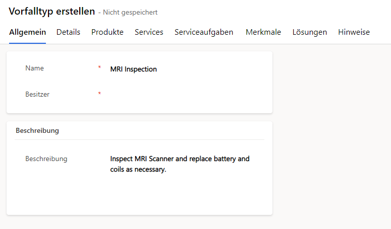 Screenshot der Registerkarte „Allgemein“ auf einem Vorfalltypformular