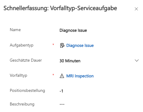 Screenshot des Formulars „Schnellerfassung: Vorfalltyp-Serviceaufgabe“