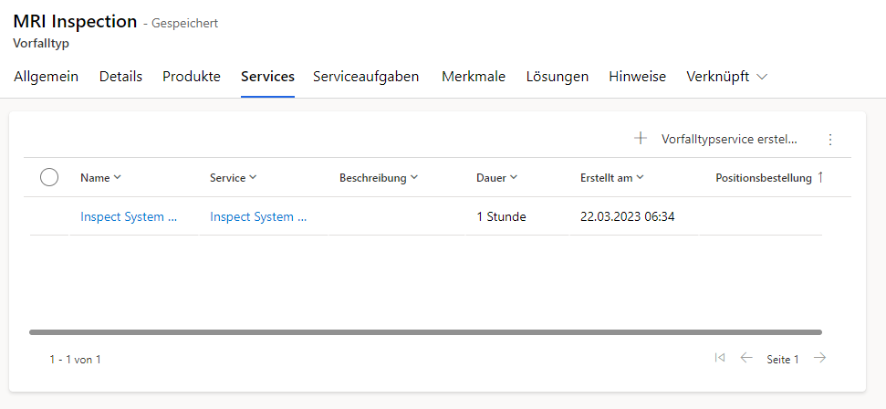 Screenshot der Registerkarte „Services“ auf einem Vorfalltypformular