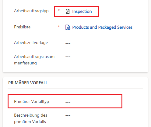 Screenshot, der anzeigt, wo Sie ein Arbeitsauftragsformular festlegen