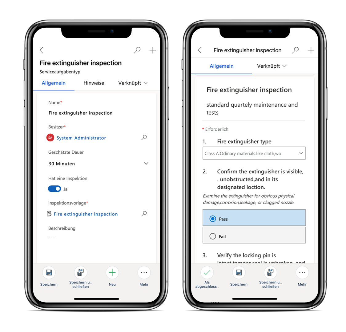 Screenshot des Inspektionsformulars in der mobilen App
