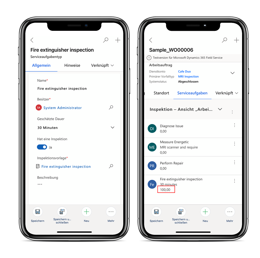 Screenshot des Abschlusses einer Inspektion in der mobilen App