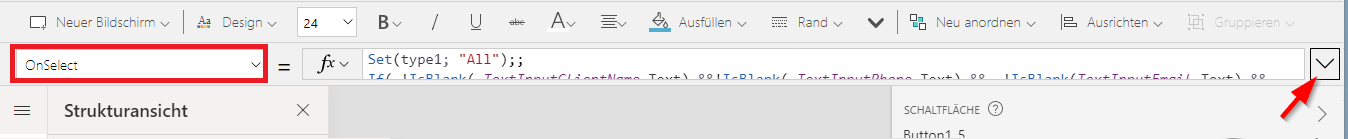 Screenshot der Schaltfläche „Bearbeitungsleiste erweitern“