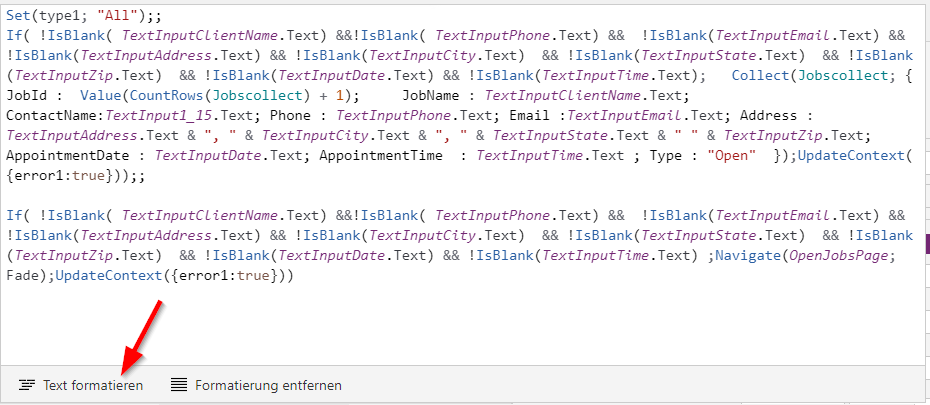 Screenshot der Schaltfläche „Text formatieren“