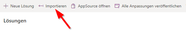 Screenshot der Schaltfläche „Importieren“ im Lösungsbereich