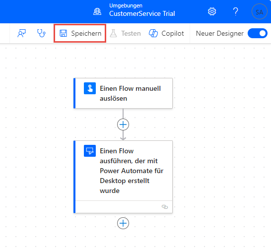 Screenshot der Schaltfläche „Flow speichern“