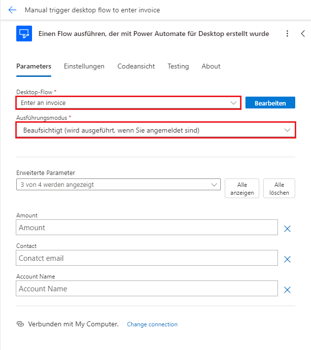 Screenshot des Dropdownmenüs „Ausführungsmodus“ mit ausgewählter Option „Beaufsichtigt“