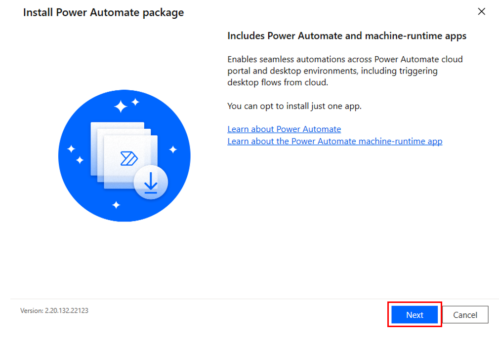 Screenshot der Einrichtungsseite von Power Automate für Desktop