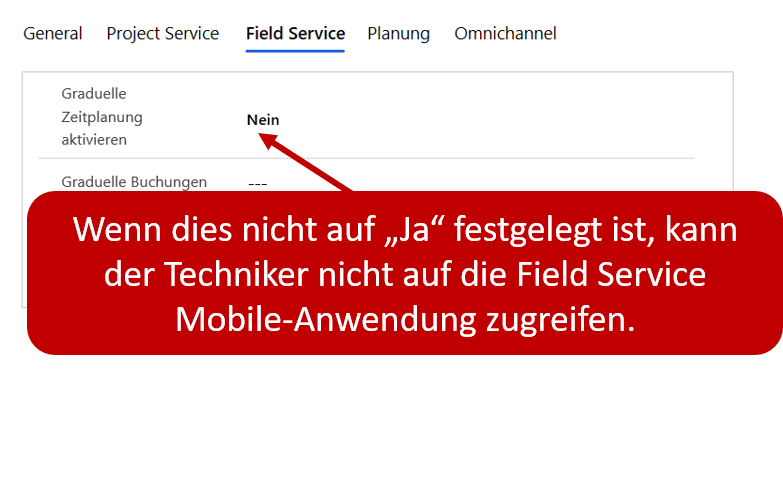 Das Feld „Field Service Mobile“ auf „Ja“ setzen