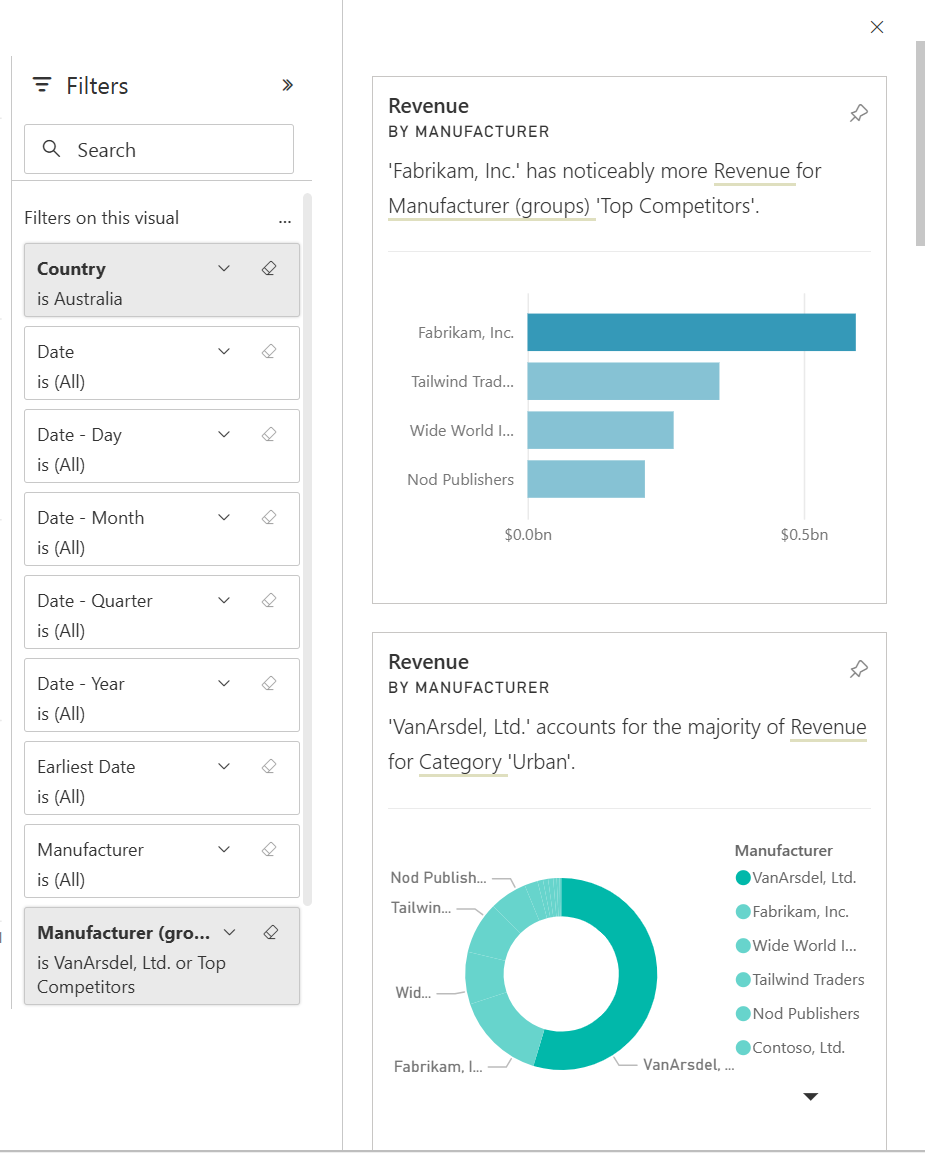 Der Screenshot zeigt die Erkenntnisse, die Power BI generieren kann.