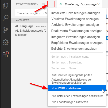 Screenshot der Option „Aus VSIX installieren“