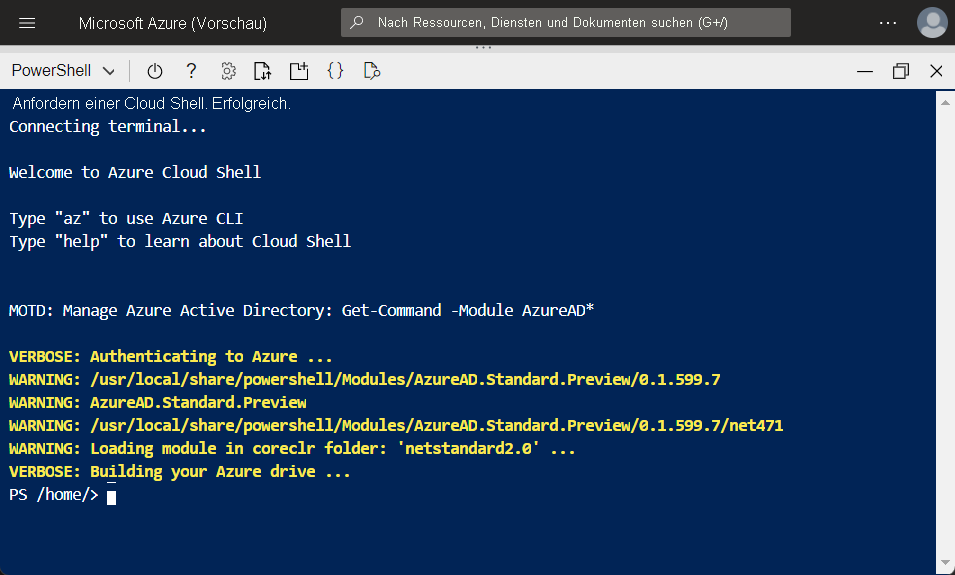A screenshot of Cloud Shell accessed directly from a link.