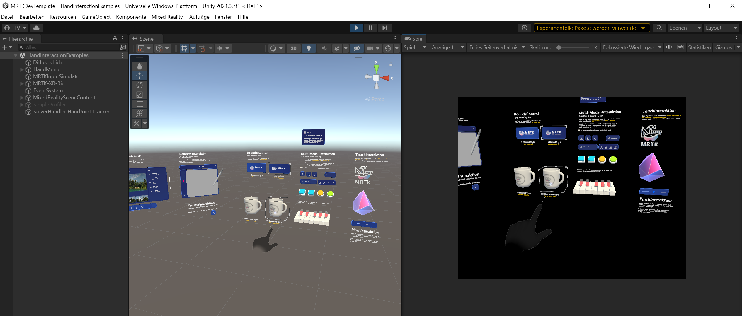Screenshot eines simulierten Handmanipulierens eines Hologramms.