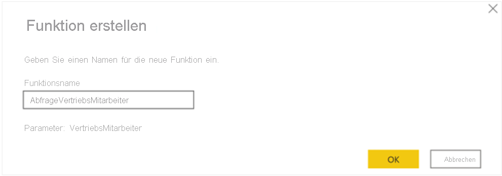 Fenster „Funktion erstellen“ auswählen