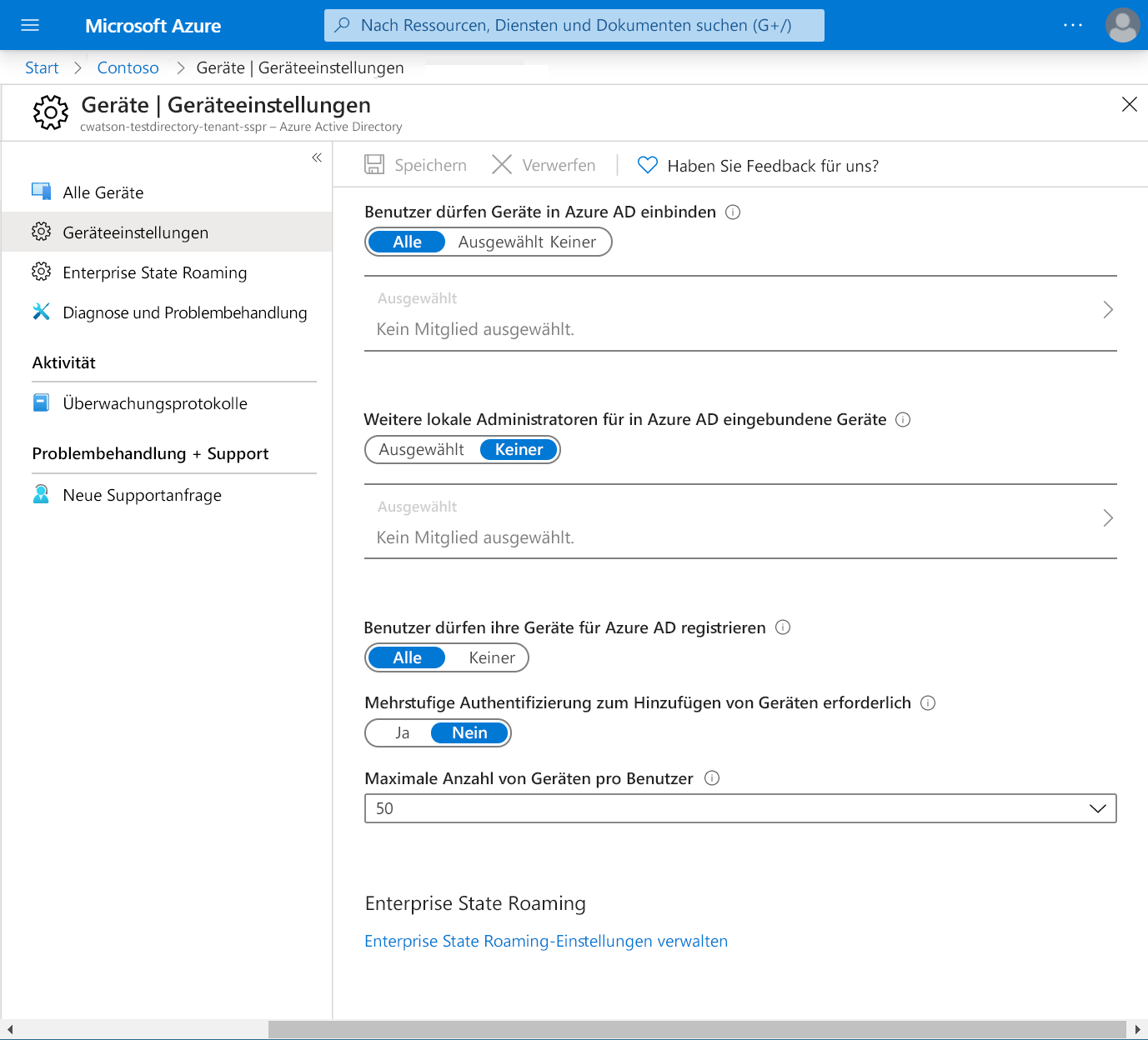 Screenshot of the Microsoft Entra device settings.