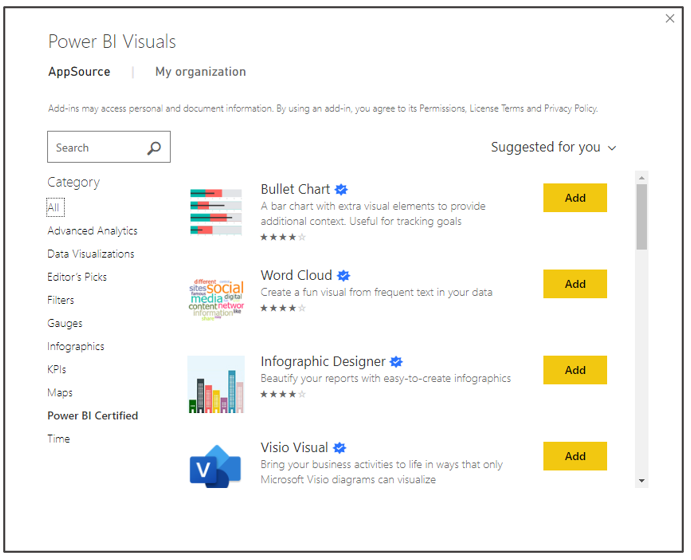 Abbildung zur Power BI-Bibliothek mit Visuals in AppSource