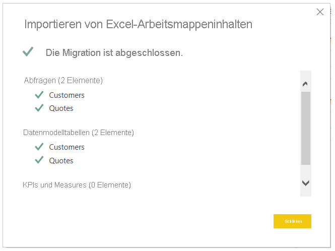 Screenshot des Fensters „Excel-Arbeitsmappeninhalte importieren“.