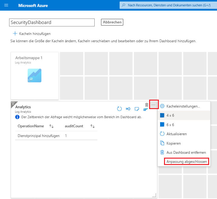 Screenshot of customizing a report on the dashboard.