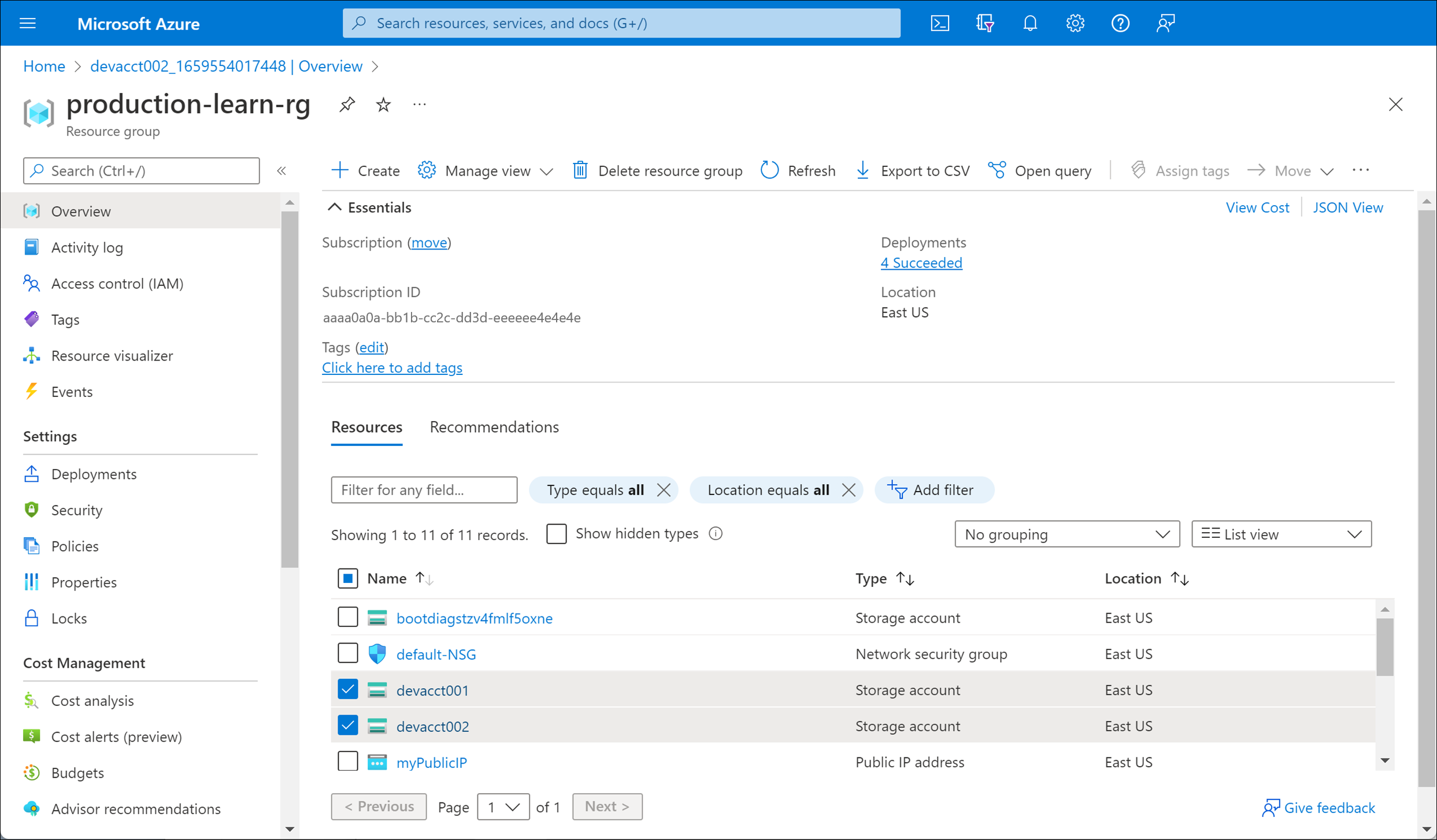 Screenshot der ausgewählten Entwicklungsressourcen