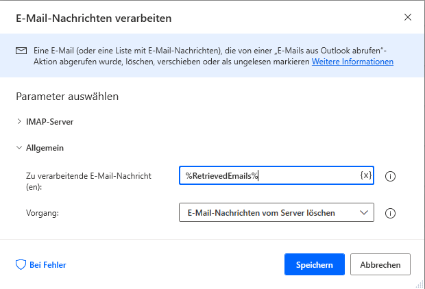 Screenshot der Aktion 